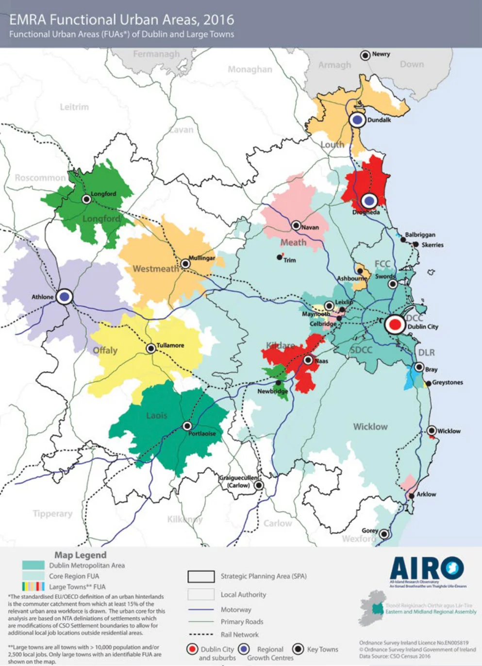 Figure 1.9 Functional Urban Areas, Dublin and Large Towns CSO 2016