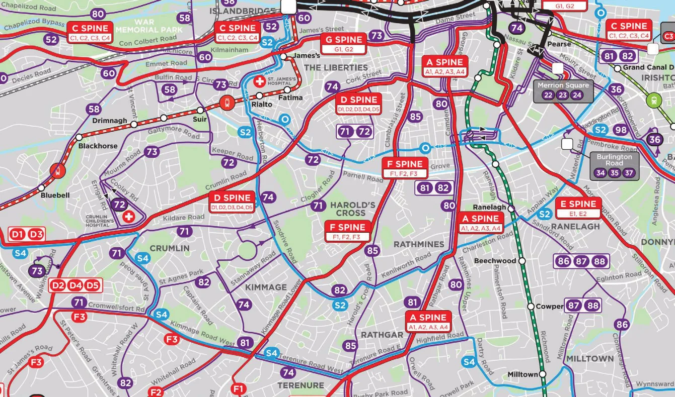 Figure 12.3: New Dublin Area Bus Service Network Extract