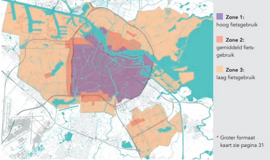 Figure 24: Zonal mapping of Amsterdam bicycle parking standards