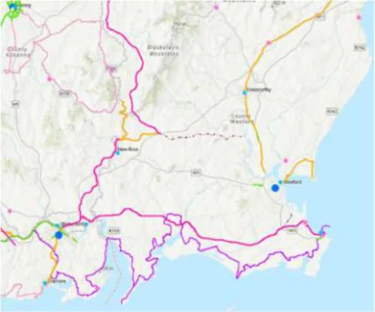 Figure 4.3: Example of Corridor Development -- NCN GIS dashboard (left), proposed NCN corridor options (right)